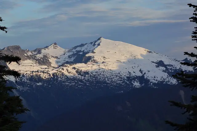 Hidden Lake Peaks under late-May snow