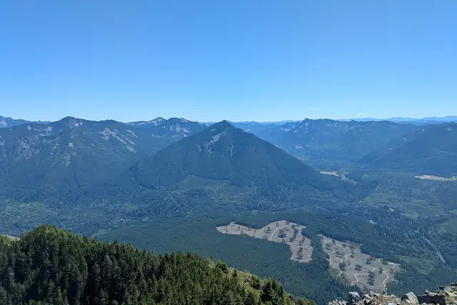 Mailbox Peak seen across the valley from Mount Teneriffe in July