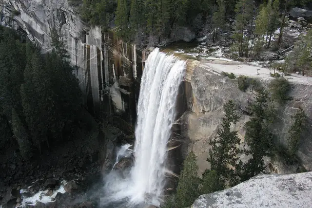 Vernal Fall and the Merced River gorge from the trail above