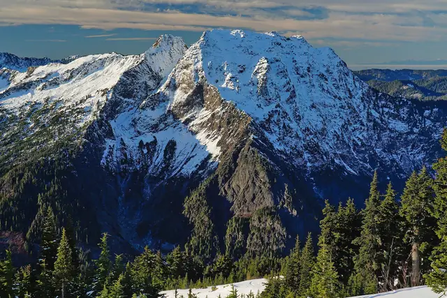 Big Four Mountain under early-season snow, from Mount Dickerman in late November
