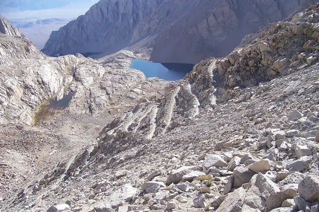 The switchbacks of the Mount Whitney Trail climbing toward Trail Crest in September
