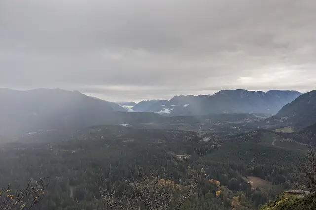 Rain moving up the valley below Rattlesnake Ledge in late October