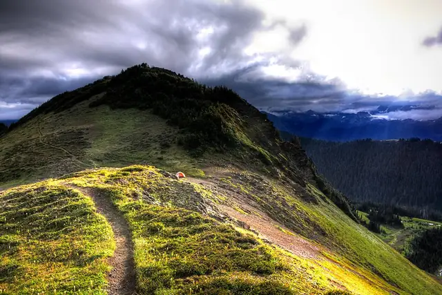 Morning light on the grassy crest of Skyline Divide at the start of September