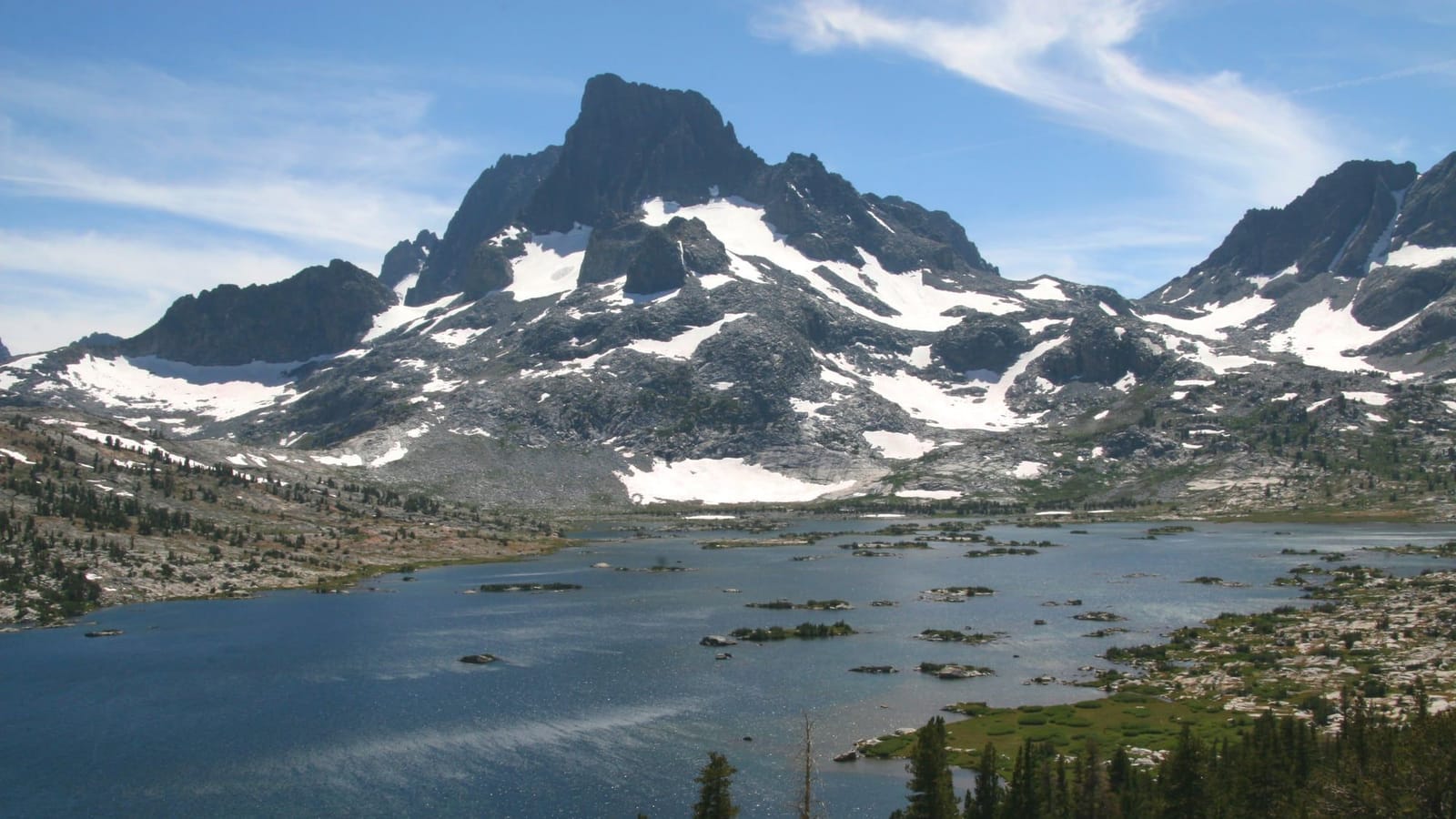 Banner Peak above Thousand Island Lake, seen from the John Muir Trail